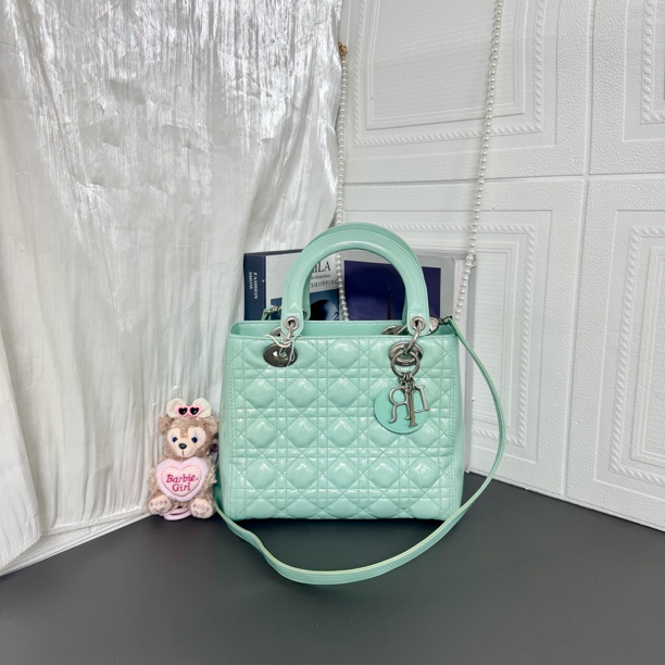 95新 DIOR/迪奥 95新 薄荷绿五格漆皮戴妃手提单肩包