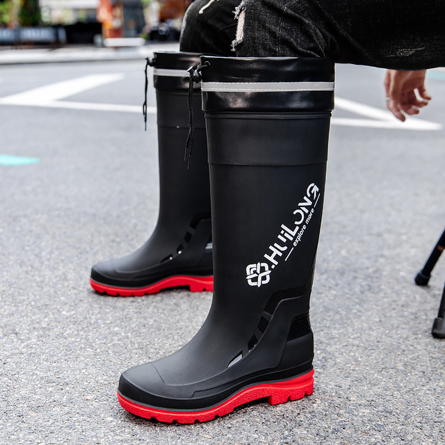 高筒时尚男款雨鞋钓鱼男士防滑防水束口雨靴长筒加绒水靴野外胶鞋