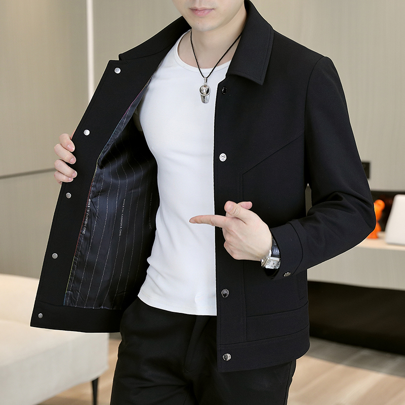 2025秋季新款男士商务休闲翻领夹克时尚韩版修身百搭外套442