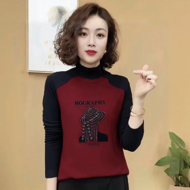 高品质  新款秋冬德绒半高领打底衫时尚百搭洋气宽松显瘦长袖上衣