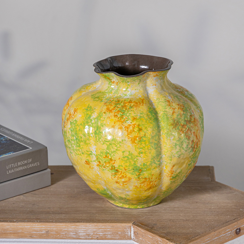 景德镇陶瓷花瓶高温金瓜釉南瓜瓶新中式风手工装饰水养摆件器皿