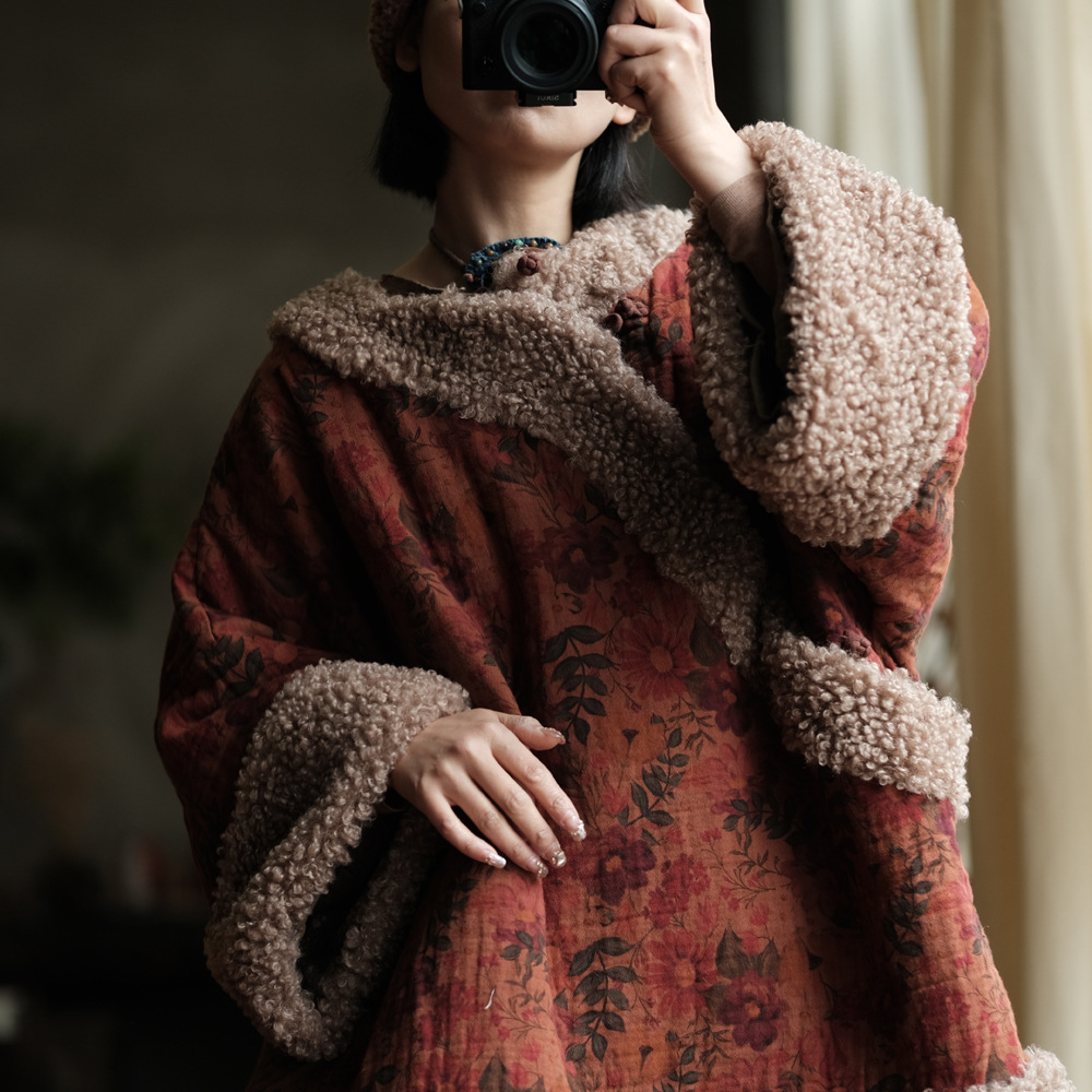 女装文艺复古羊卷毛宽松棉衣棉服女冬季高级感外套2231新中式冬季