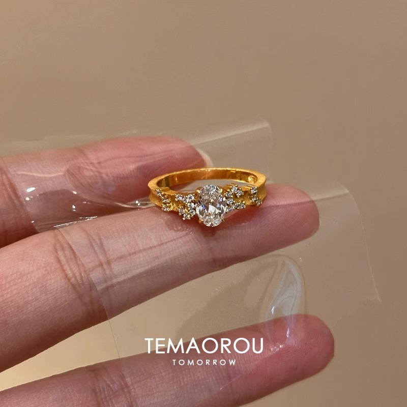 铜合金戒指 满天星辰~金色拉丝闪钻戒指女款小众高级感食指戒指环