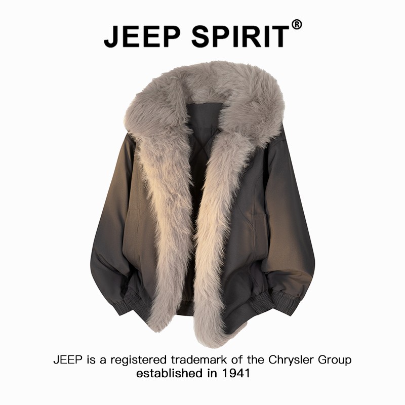 JEEPSPIRIT吉普美式座山雕毛领棉服外套男士秋冬季宽松百搭棉衣