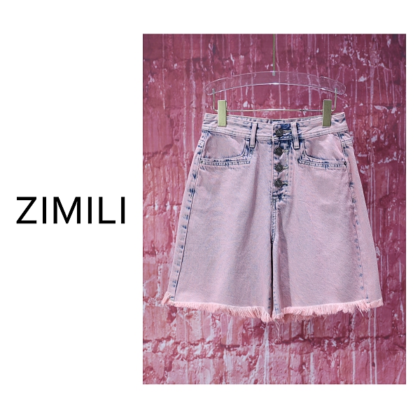 【亮哥女装】2025欧版珍珠粉水洗做旧流苏高克重牛仔短裤7888-H7