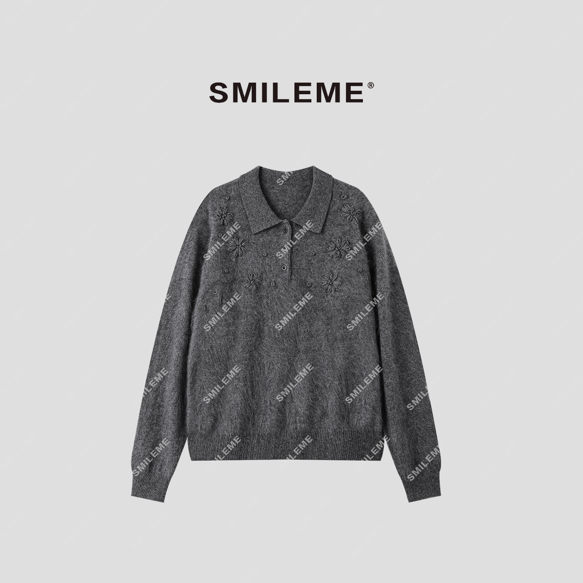 SMILEME【绒绒暖意】秋冬款桑蚕丝山羊绒混纺方领厚毛衣MK10325411