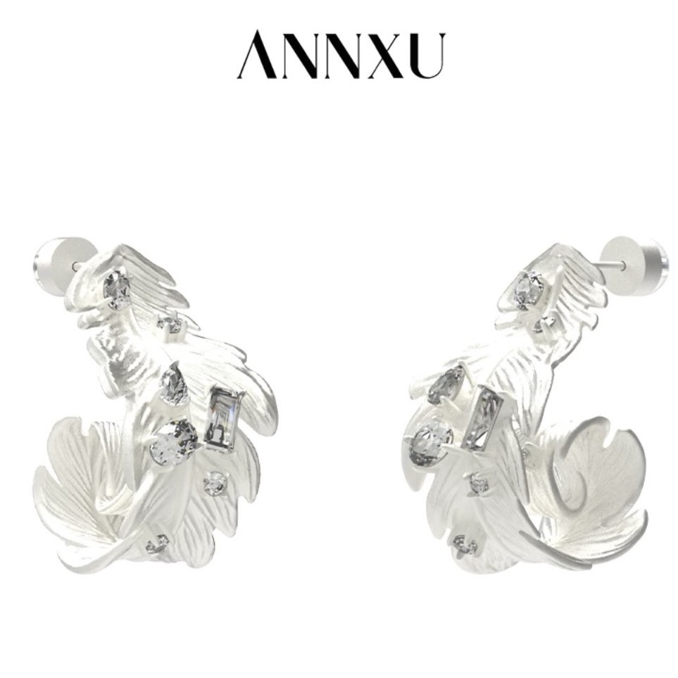 ANNXU 铜合金耳饰 羽毛系列羽毛缠绕耳钉法式小众设计感时尚