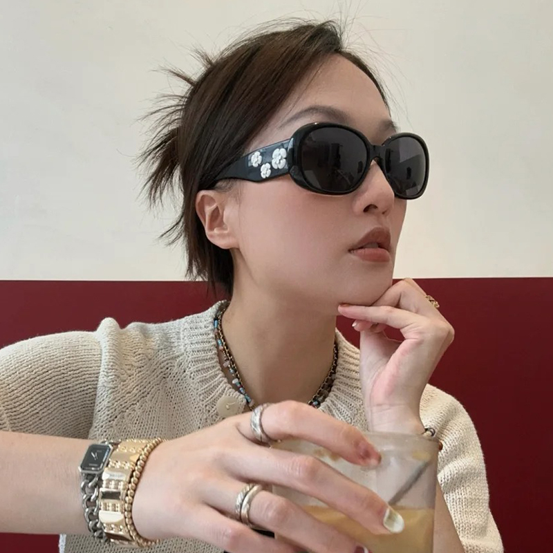 中古风复古山茶花墨镜女ins高级感大脸显瘦防紫外线太阳眼镜新款