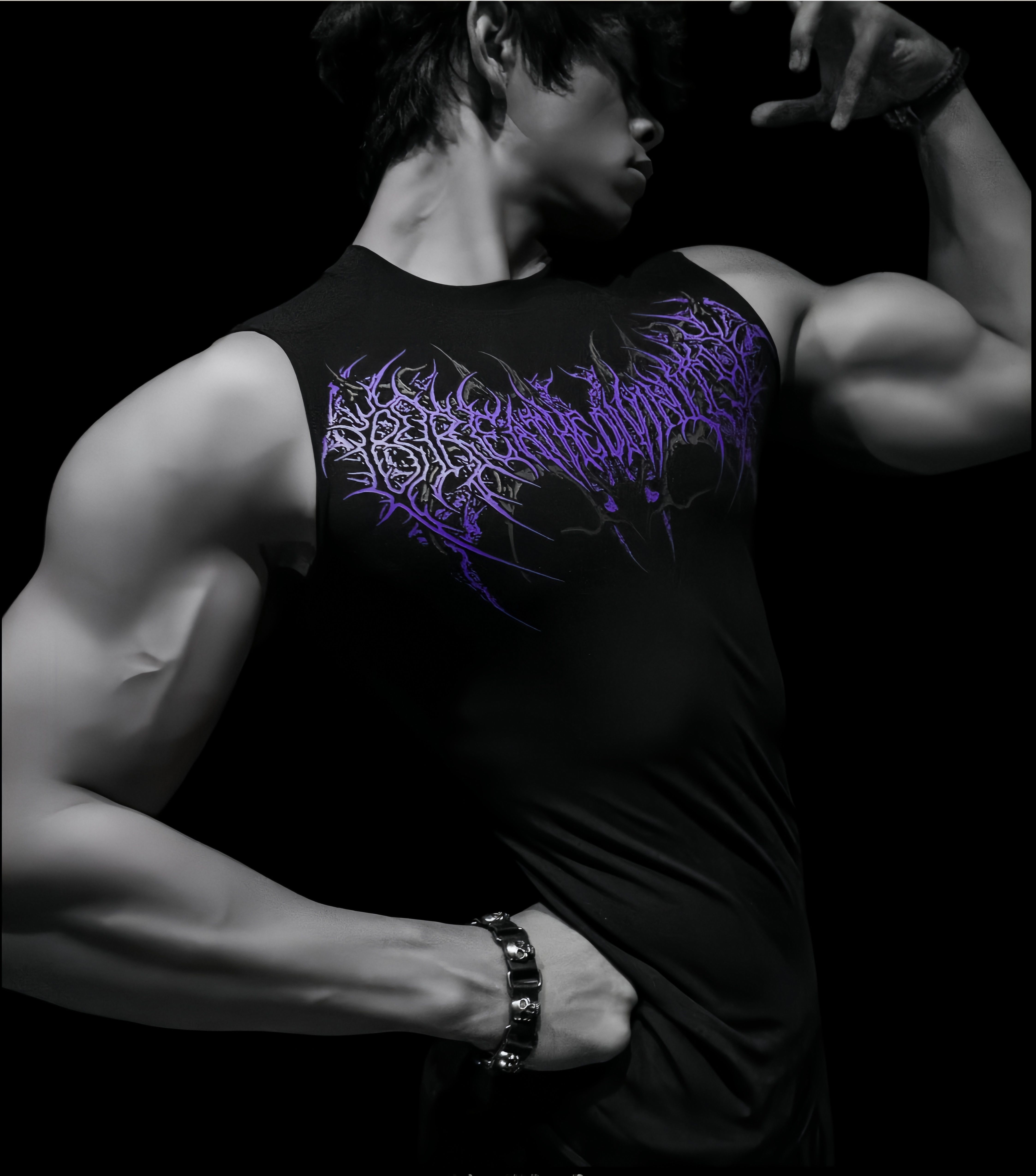 Breathedivinity暗黑恶魔之眼无袖塑性背心运动健身撸铁坎肩上衣