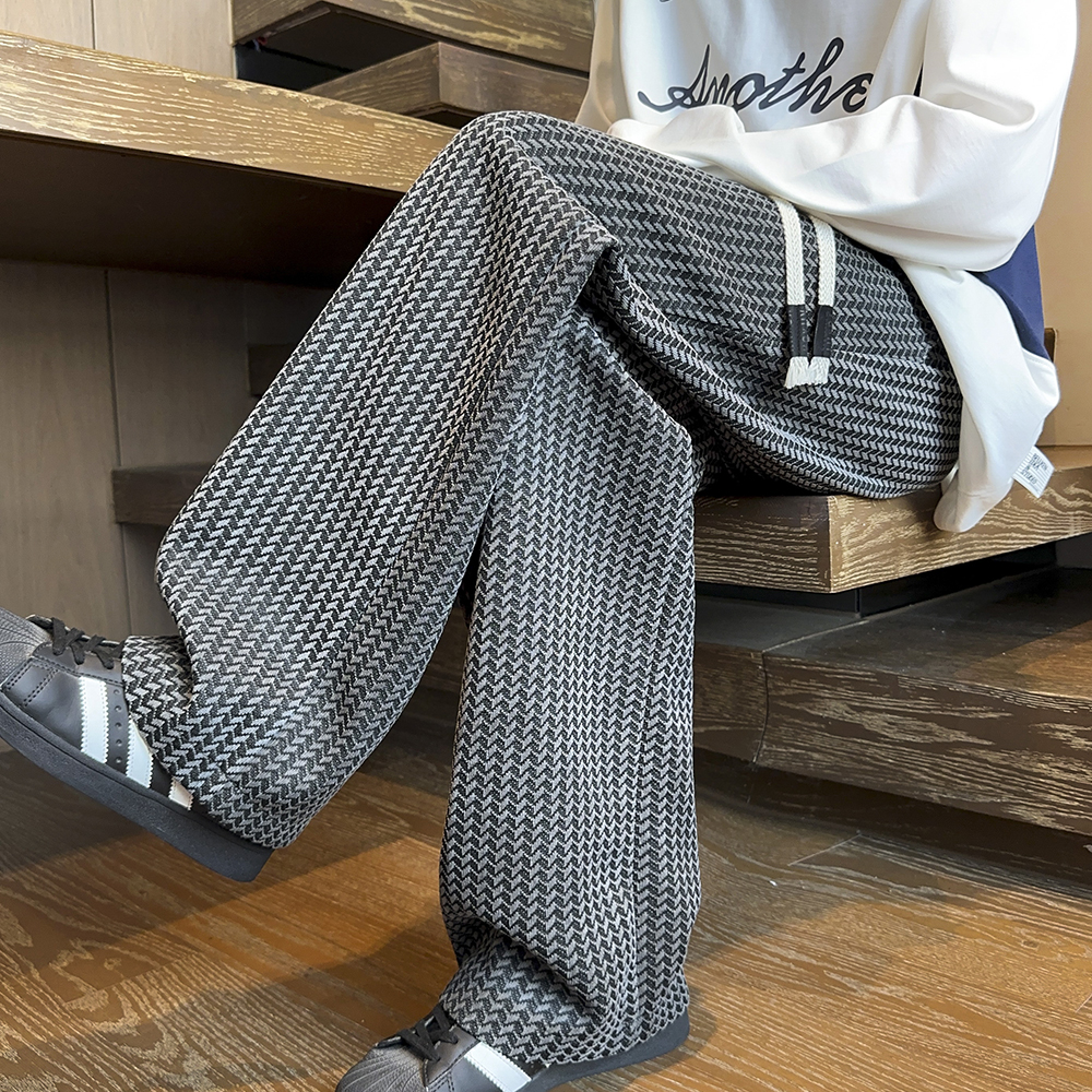 NINEDAO/玖岛秋季美式休闲宽松直筒阔腿长裤男老钱风ins休闲裤子