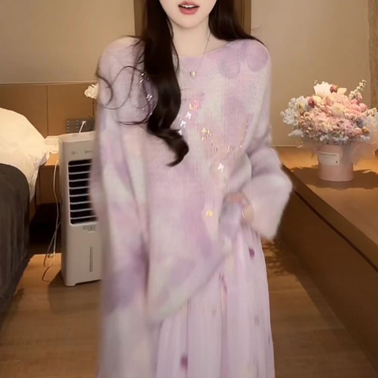 甜美减龄温柔风蝴蝶钉珠亮片毛衣女春秋新款超好看减龄针织衫上衣