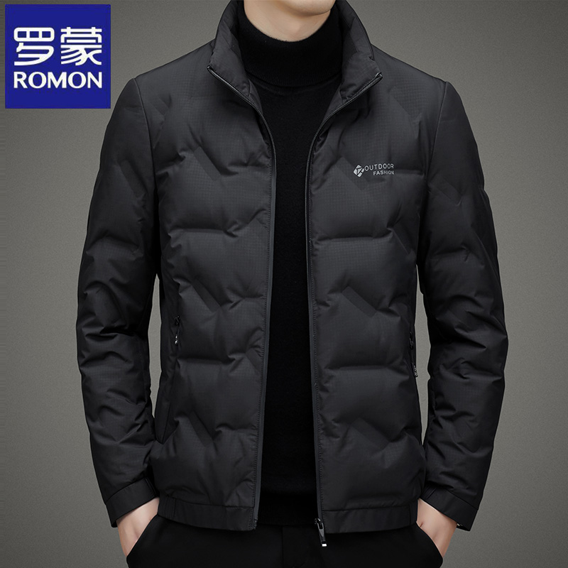 罗蒙轻薄羽绒服男短款2025新款立领时尚保暖秋冬黑色潮流外套男装