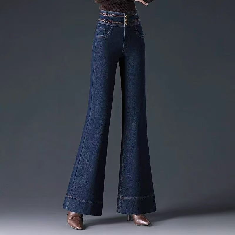 气质名媛阔腿牛仔裤女2025春秋新款高腰微喇显瘦直筒大喇叭裤ins