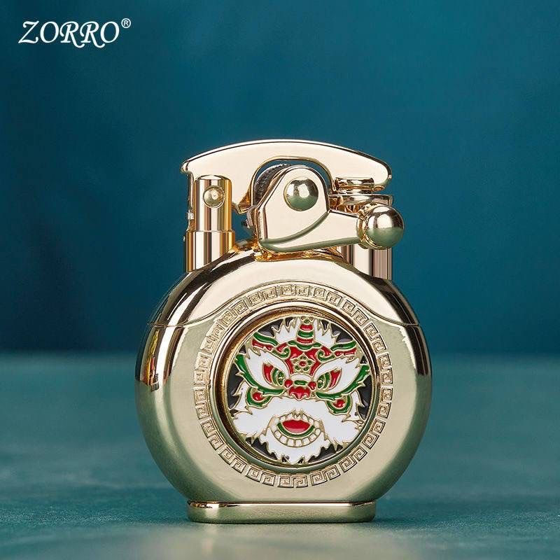 佐罗ZORRO复古煤油打火机醒狮旋转解压把玩创意金属高颜值礼盒装