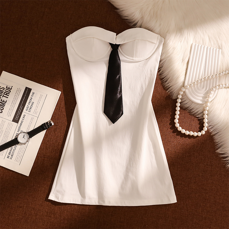 辣妹抹胸领带连衣裙女夏2025新款时尚性感气质修身显瘦包臀短裙子