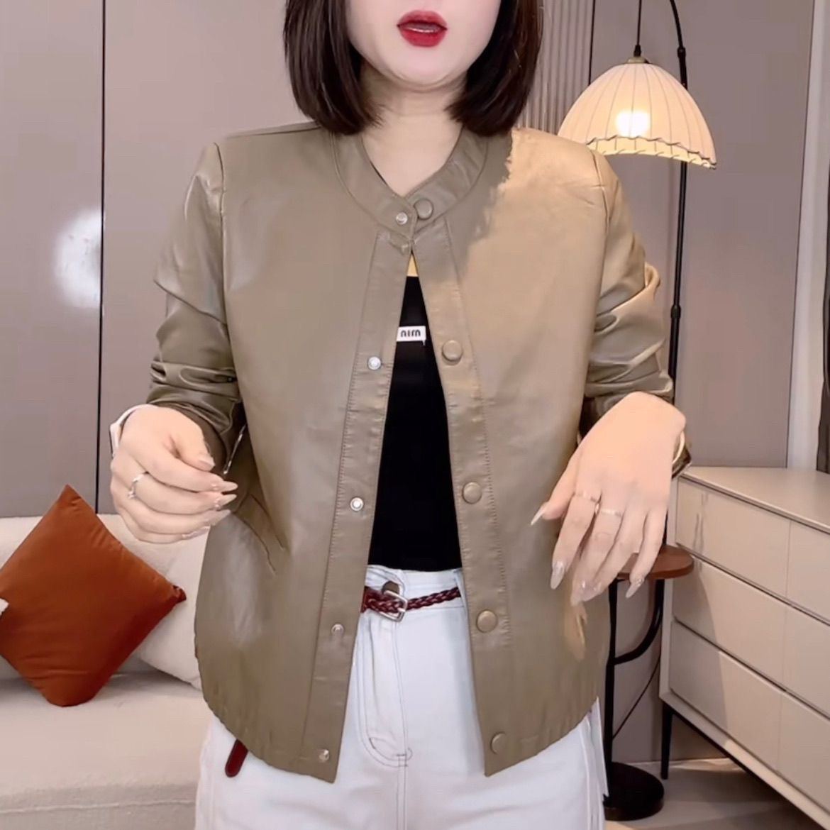 小皮衣女外套2025新款早春宽松洋气圆领机车短款春秋小个子皮夹克