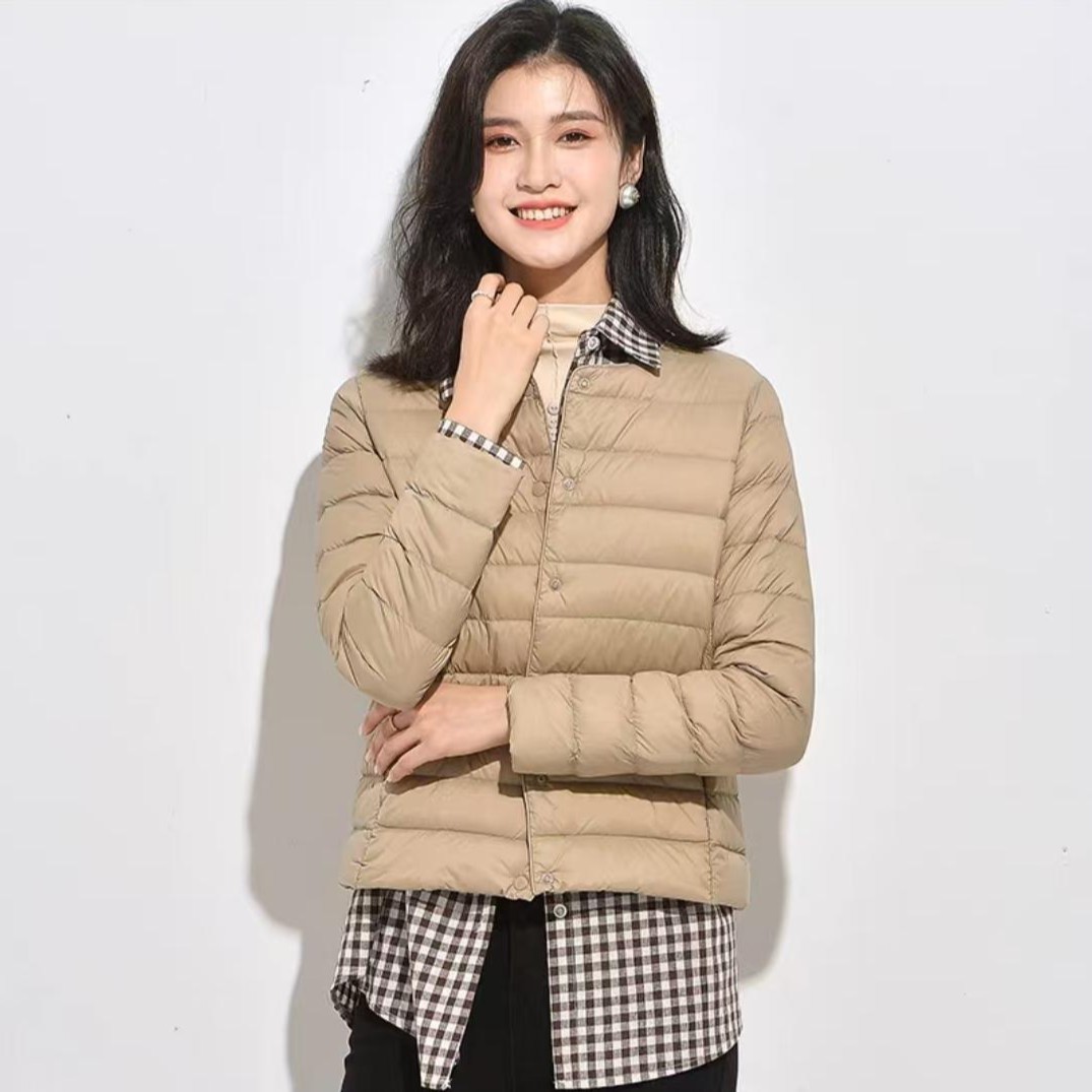 DY-12025年新款轻薄女短款秋冬新款休闲内胆薄款内搭鸭绒无领外套