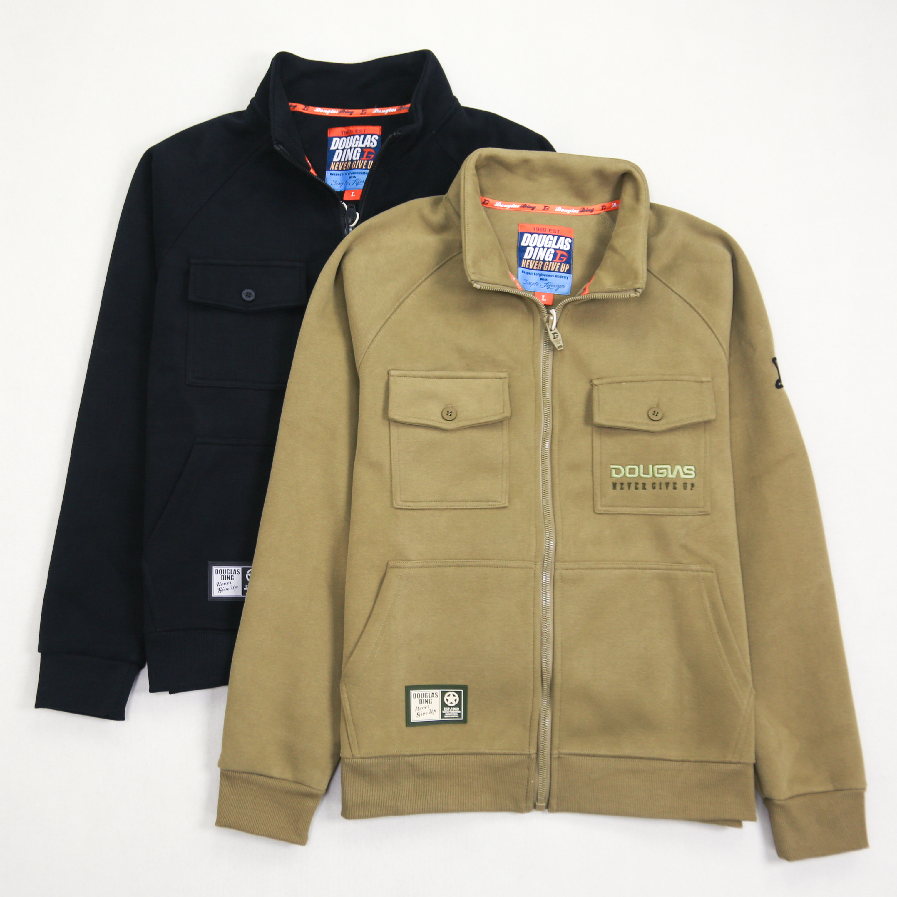 【道格拉斯】绿黑色双面纤棉卫衣刷毛休闲秋冬男士立领夹克DD321