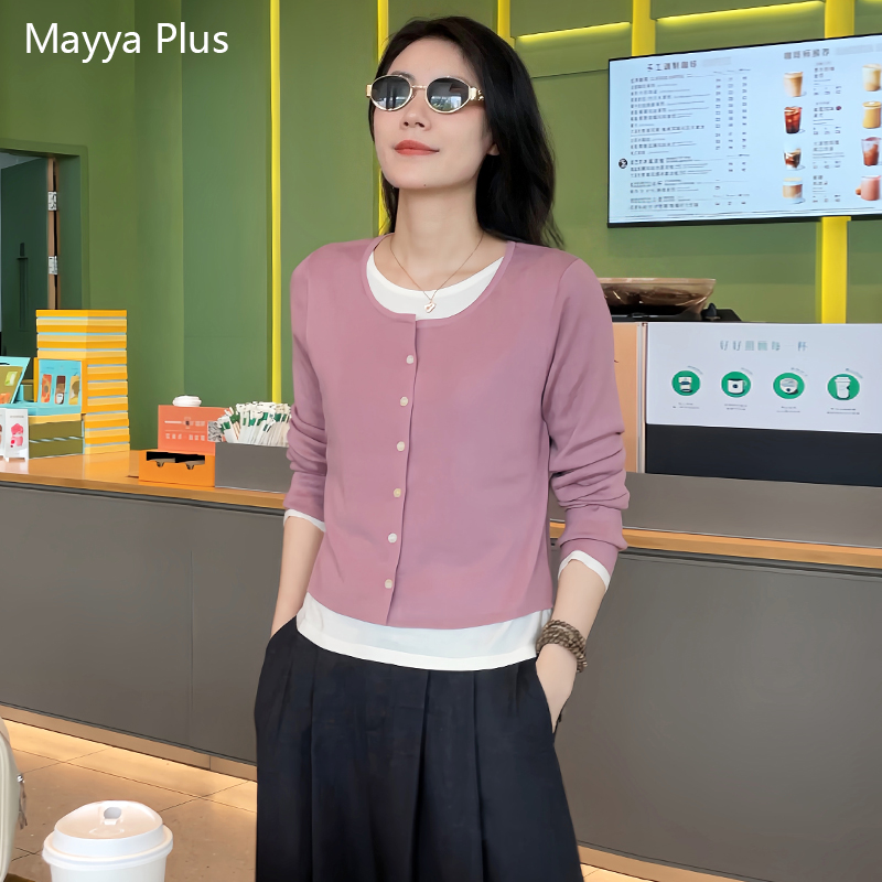 【叠穿灵感】Mayya Plus麦芽定制流光风百搭假两件针织开衫32537232
