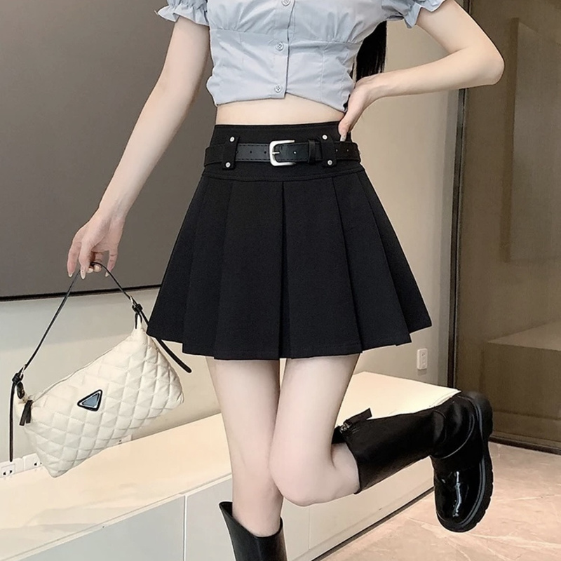 8280-灰色百褶裙短裙女春秋季新款西装裙小个子高腰显瘦a字半身裙