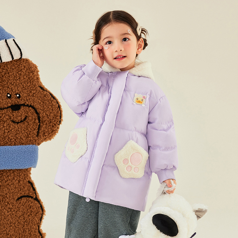 b.duck小黄鸭羽绒服女童中长款加厚宝宝装韩版鸭绒外套外出服三防