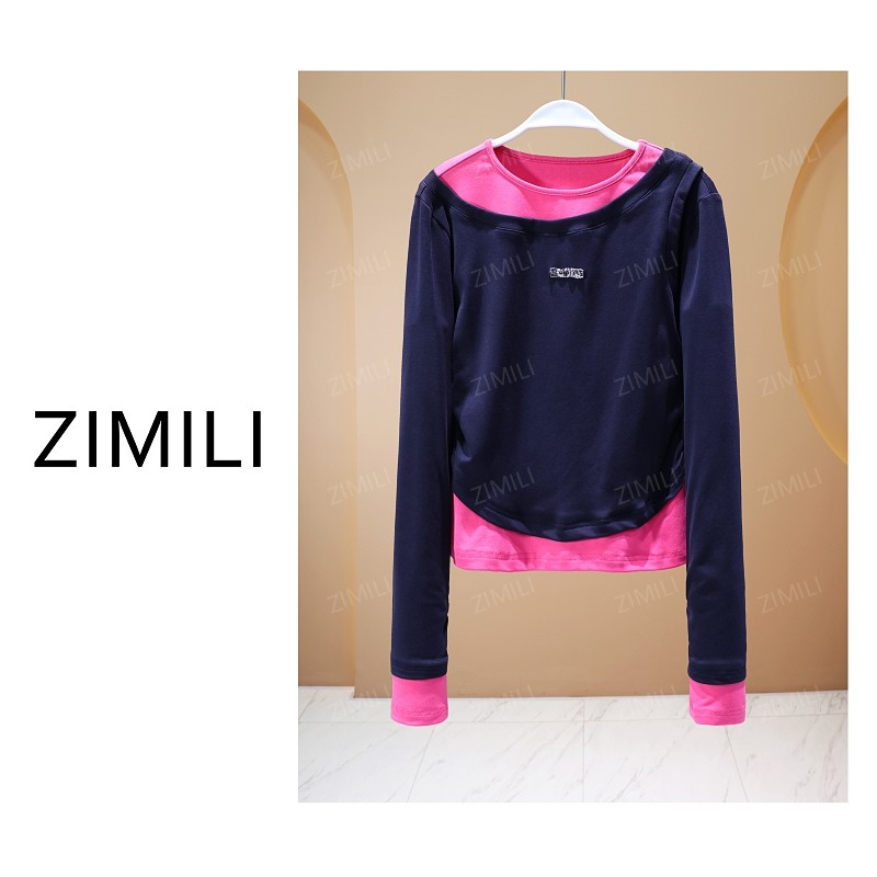 【亮哥女装】2025秋冬《枝头》藏蓝色拼接假两件高弹打底衫6509-B3