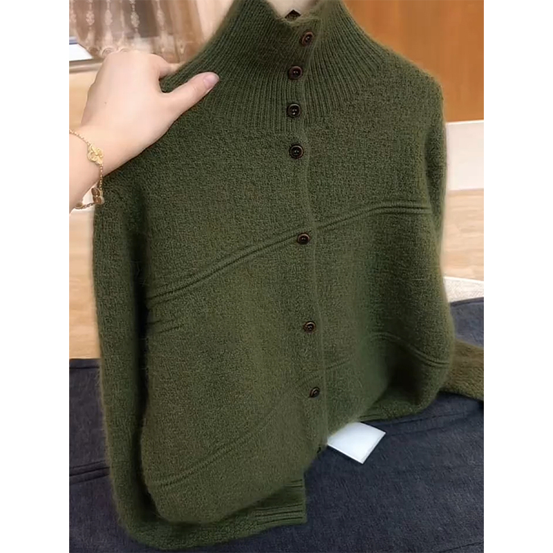 绿色高领长袖针织衫女2025秋季新款时尚气质宽松显瘦通勤减龄上衣