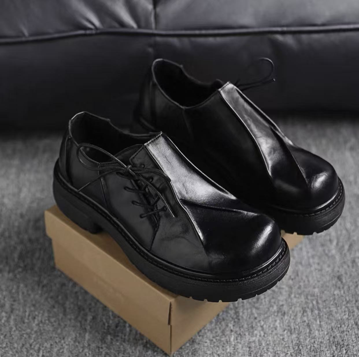 cleanfit褶皱黑色德比鞋男2025新款高级感大头皮鞋百搭通勤休闲鞋