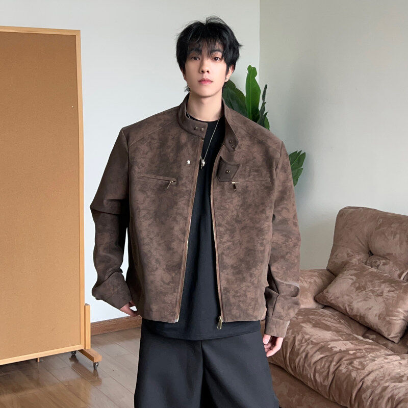 PU皮衣男夹克宽松立领短款休闲春秋百搭潮流美式机车复古外套加棉