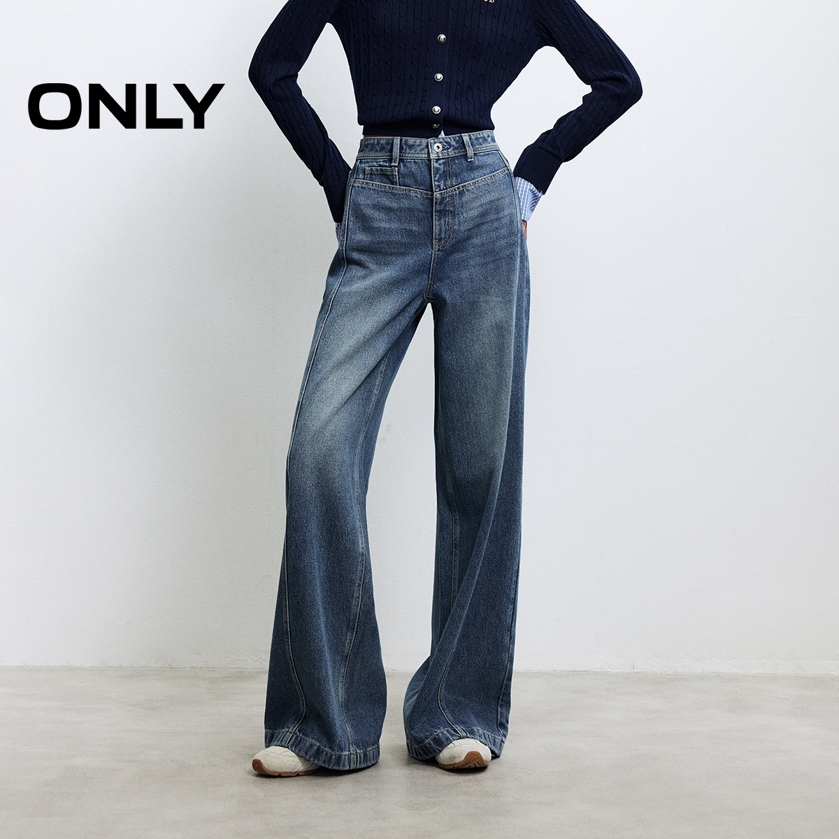 ONLY2025冬季新款简约百搭宽松显瘦长裤直筒裤牛仔裤女|125332076