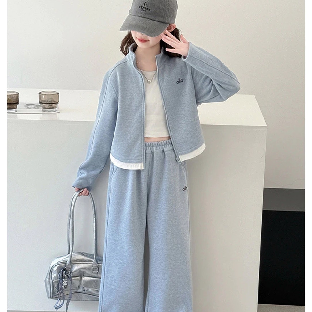 女童秋装套装2025新款开衫外套长裤女孩洋气时髦潮牌阔腿裤两件套