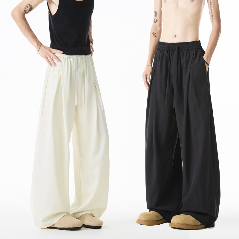 冰丝阔腿休闲西裤男款夏季宽松垂坠感百搭凉感cleanfit拖地长裤子