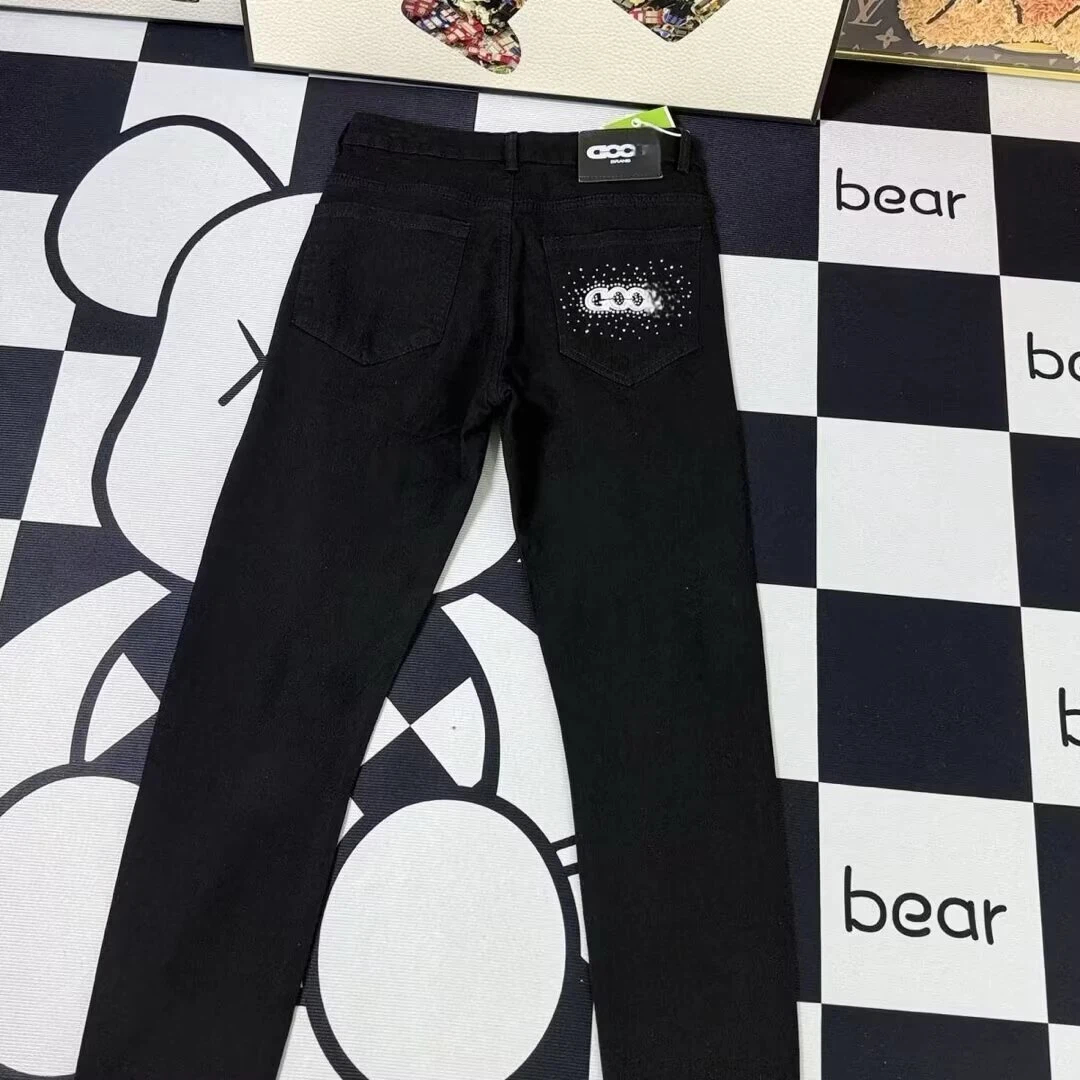 春秋GOOD刺绣字母烫钻潮牌直筒牛仔裤男士潮流痞帅弹力修身长裤男