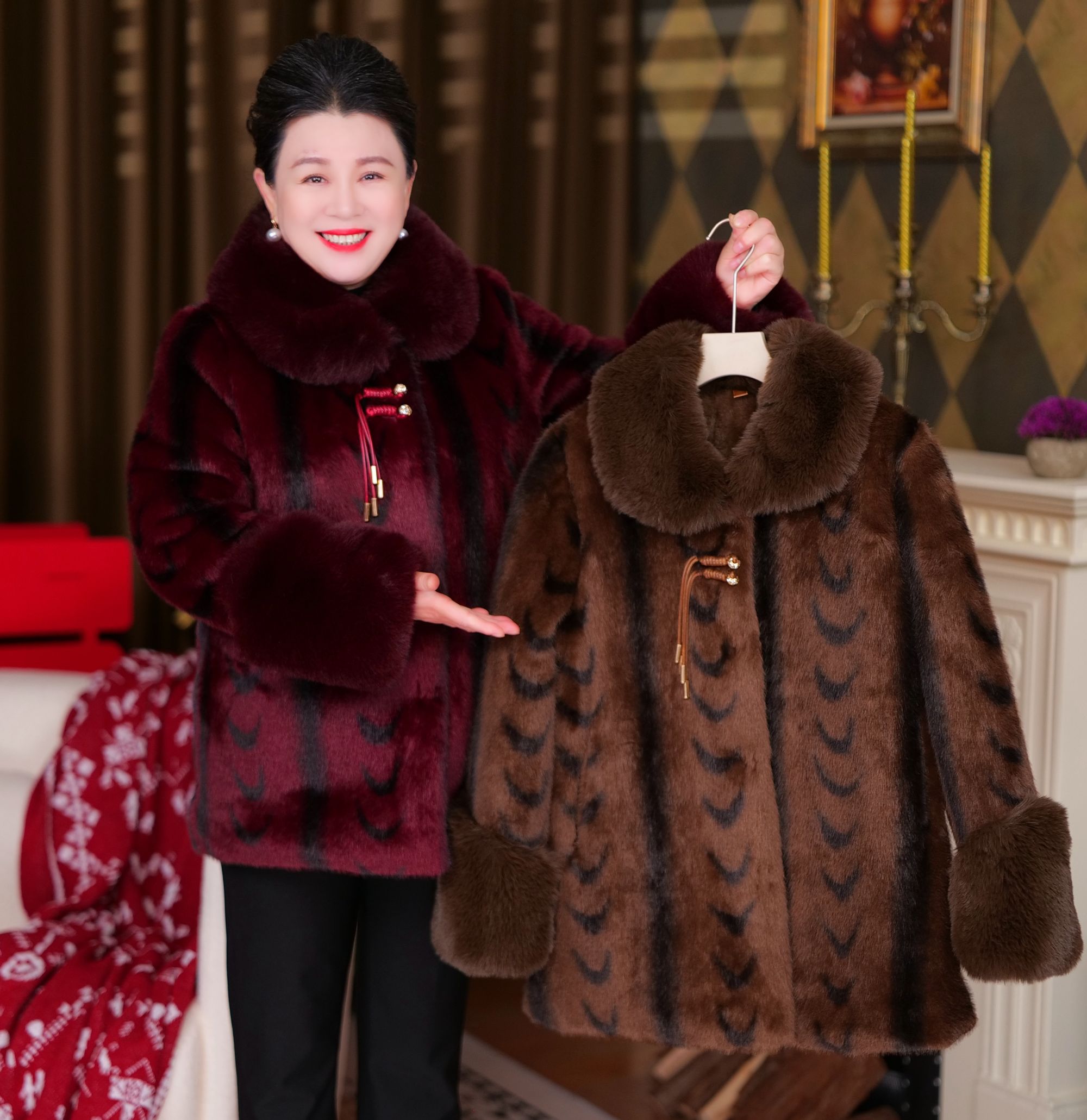 中老年人60岁80岁女装妈妈冬装保暖外套老太太奶奶加绒加厚水貂绒