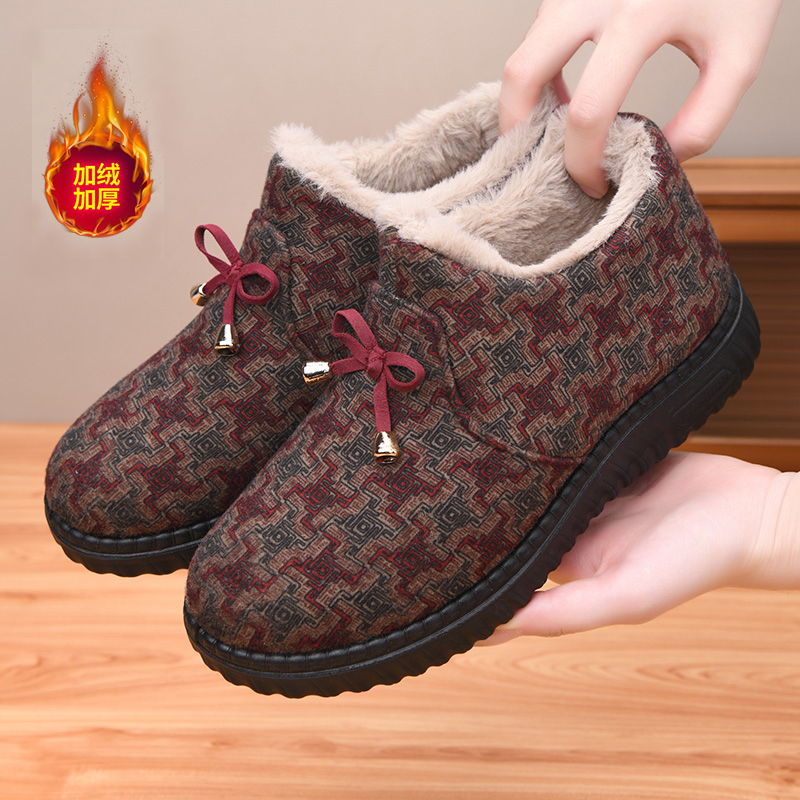 冬季女士加绒加厚老北京棉鞋女休闲防滑中老年一脚蹬保暖妈妈棉靴