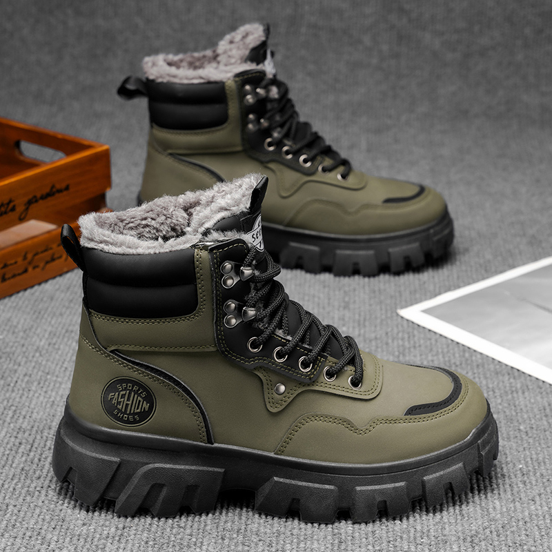 【正品】啄木鸟男款高帮加绒保暖棉鞋户外防水防滑皮毛东北雪地靴