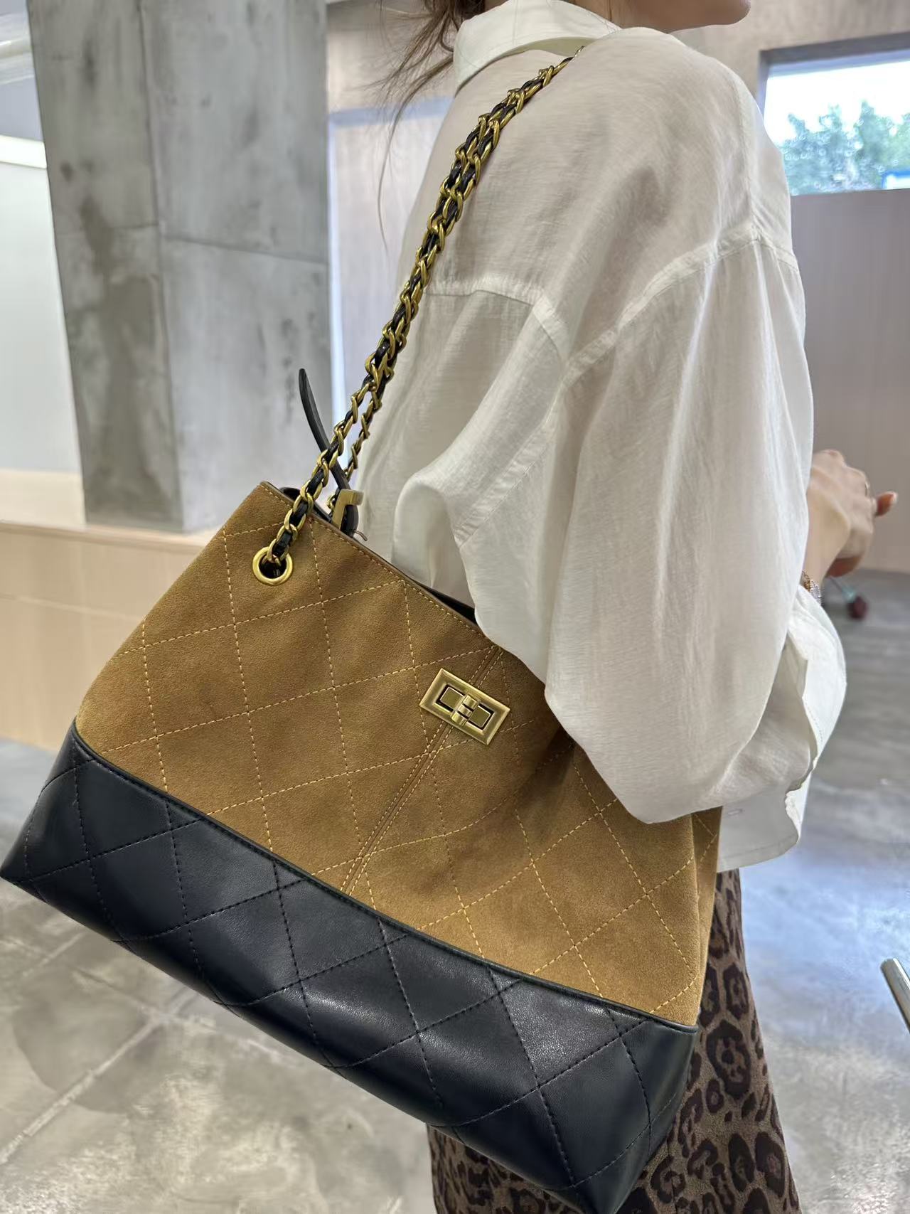 【小香风包】拼接菱格手提斜跨包