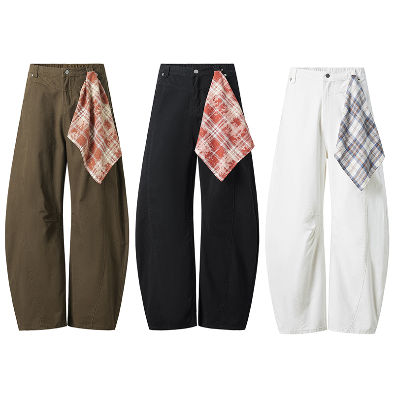 白色美式水洗弯刀牛仔休闲裤男宽松 baggy版型垂感镰刀裤直筒透气