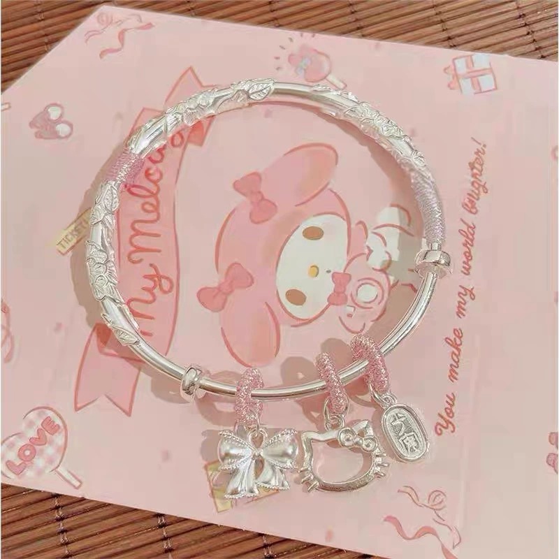 足银手镯 繁花似锦KT猫999纯银手镯女凯蒂猫可爱生日送老婆女朋友