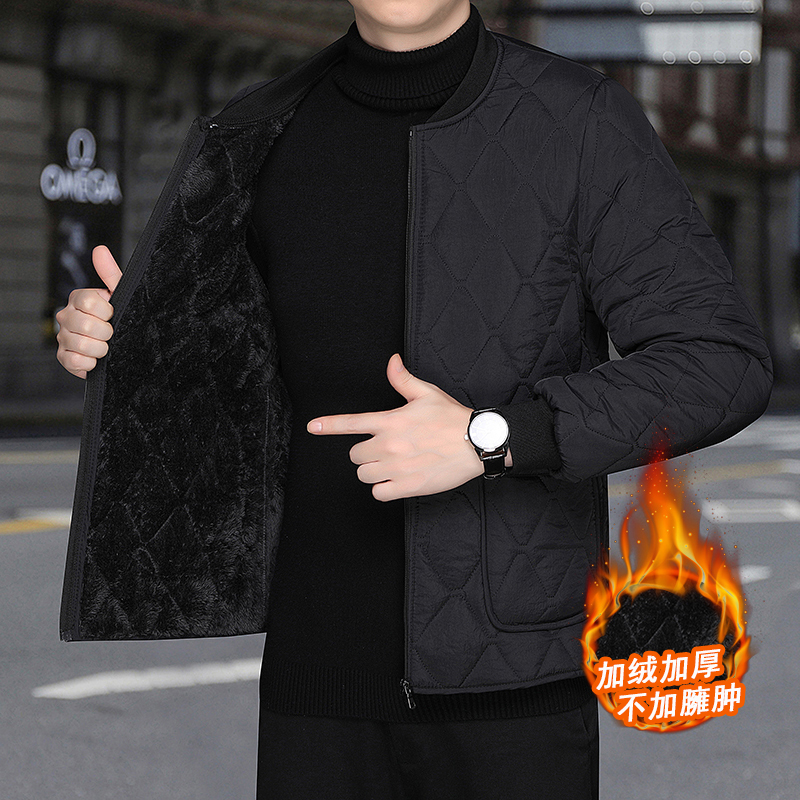 男士加绒加厚保暖内穿打底棉服秋冬季爸爸装立领宽松内胆棉衣外套