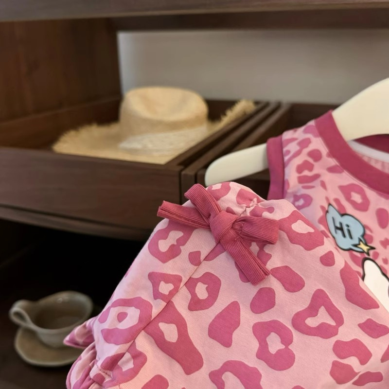 童装连衣裙2025夏季新款女童裙子小粉豹纹KT猫女宝宝蝴蝶结背心裙