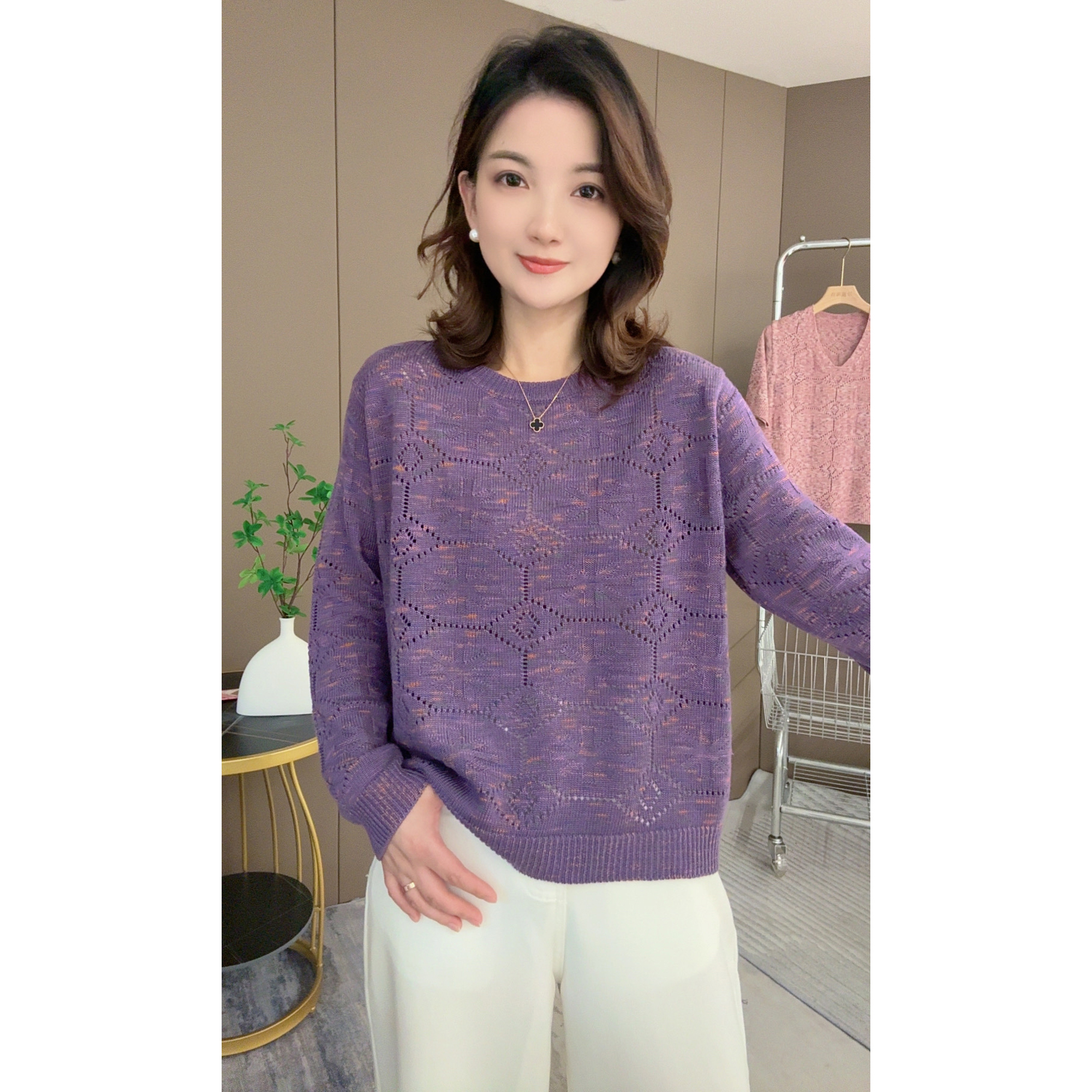 【原版正品~亲肤棉纱线】2025秋冬新款女装韩版宽松圆领套头针织衫