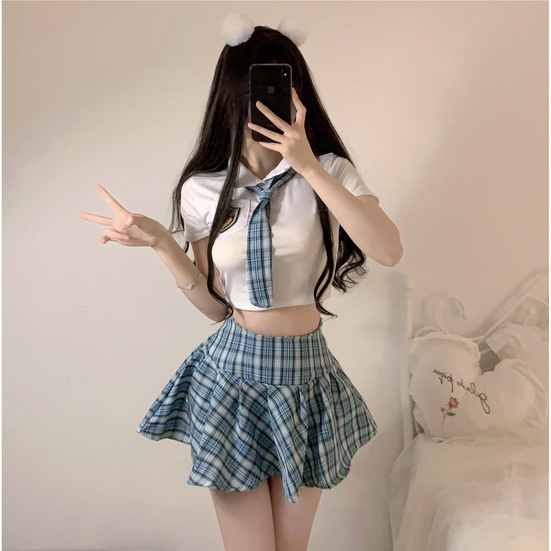 战袍战衣制服诱惑学生装 格子领带分体清纯校园校服角色扮演