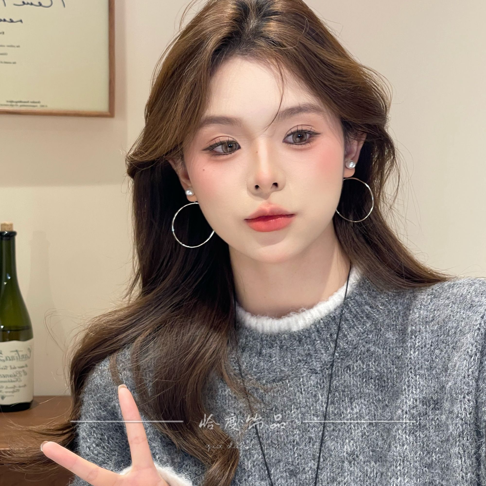 【恰度】气质夸张大素圈珠珠耳钉