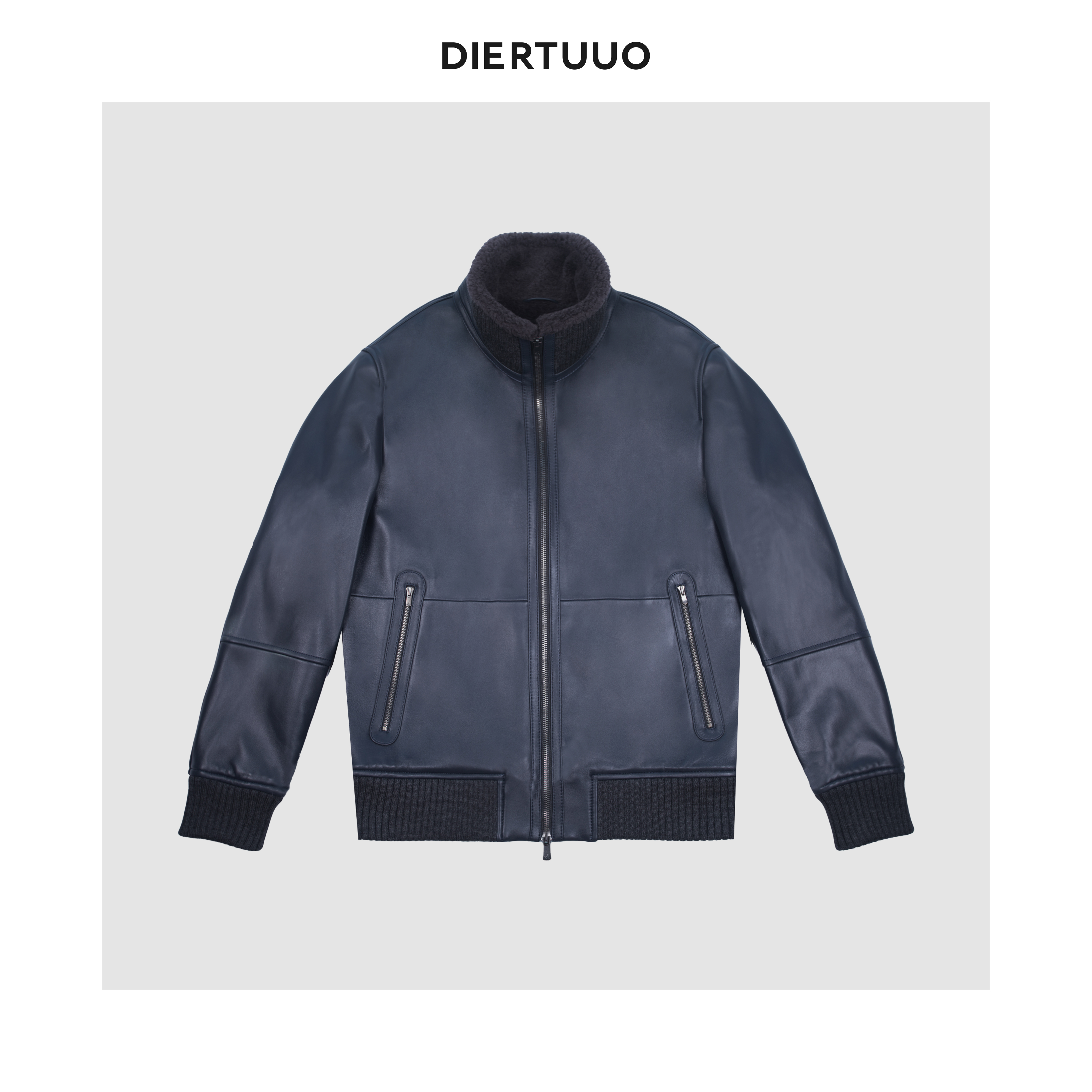 DIERTUUO迪途-83153男士冬季经典时尚百搭休闲保暖立领设计师皮衣