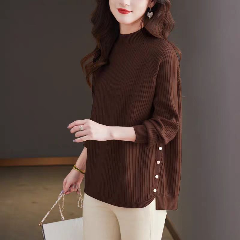 半高领针织毛衣女中年秋冬新款洋气加肥加大码胖mm打底遮肚子上衣