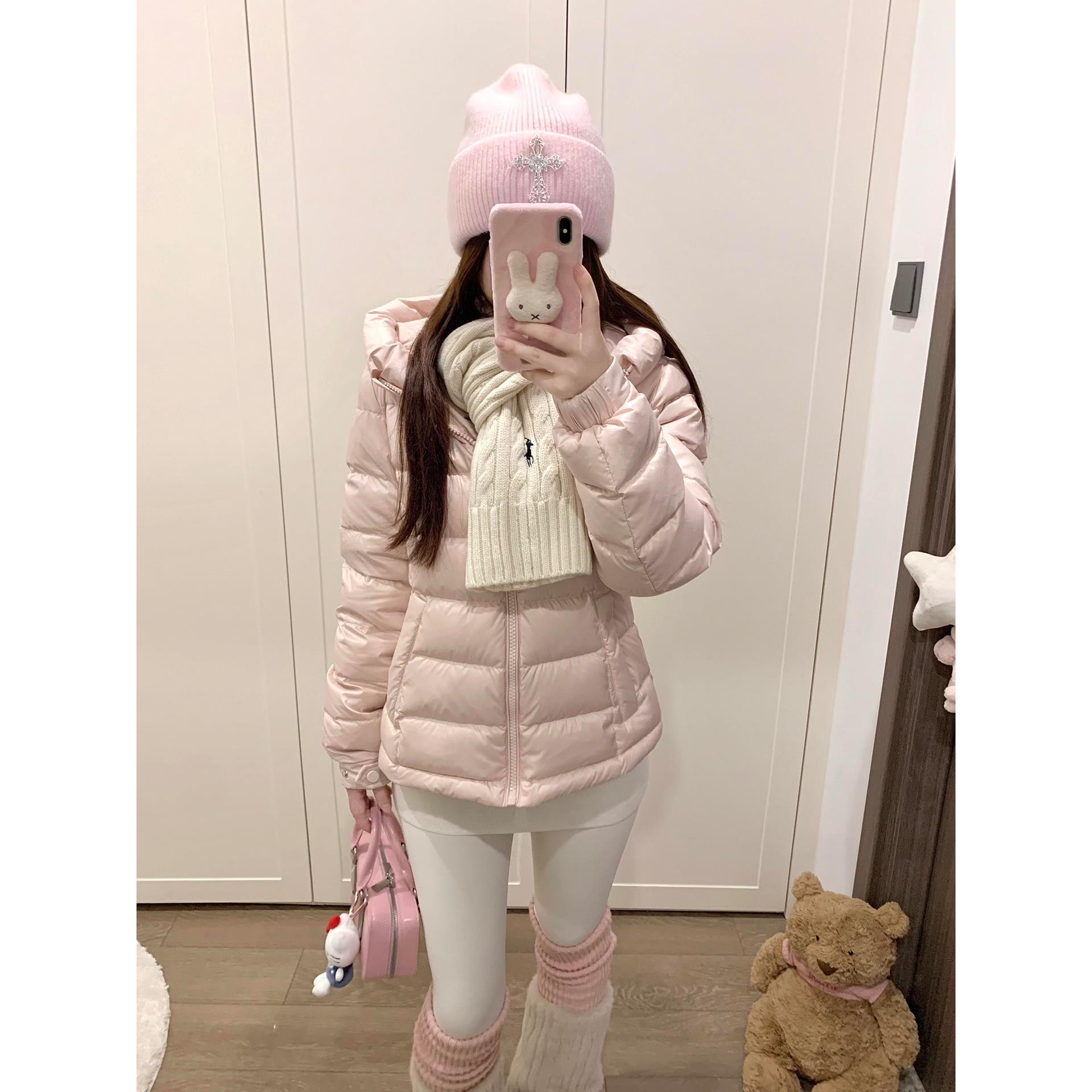 极寒断码羽绒90粉色连帽羽绒服女2025冬韩系收腰显瘦加厚面包洋气