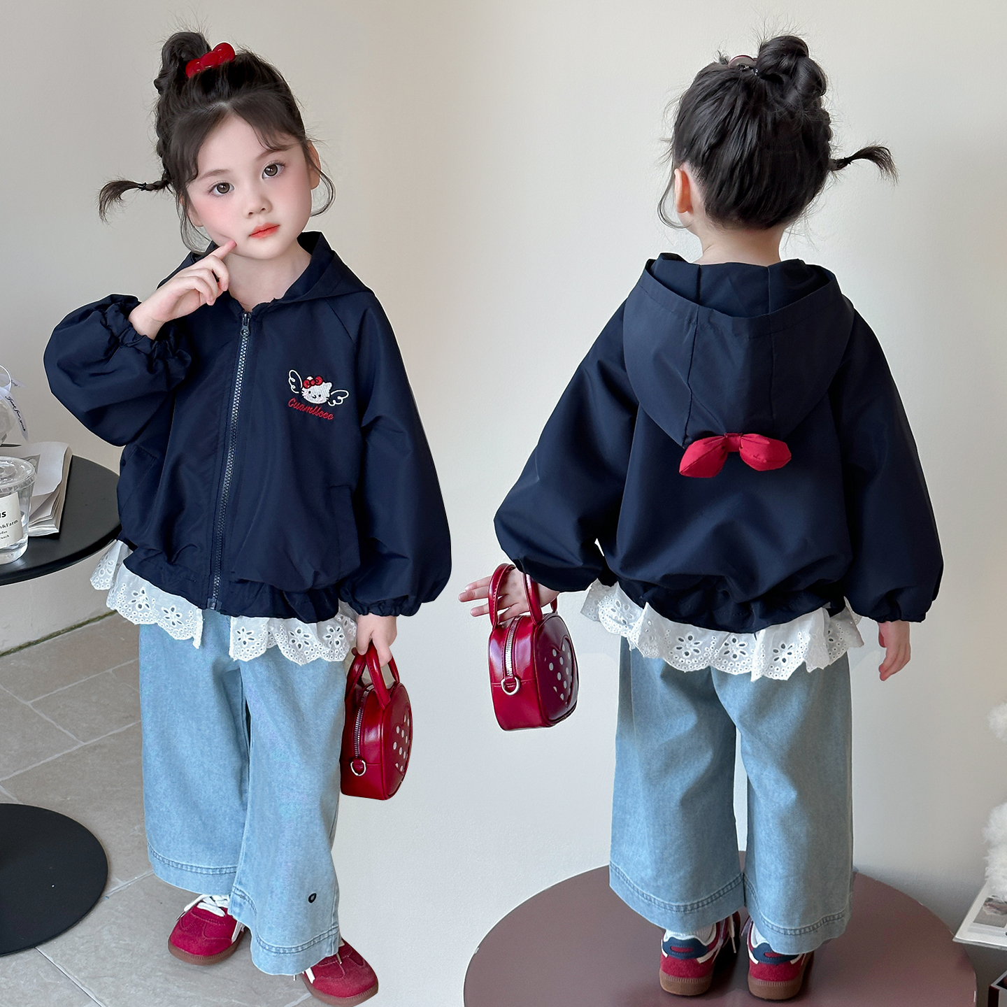 女童刺绣KT猫外套秋款2025新款中小童宝宝卡通动漫秋季春装外套