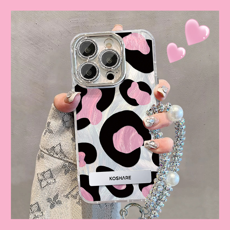 粉色豹纹适用苹果15华为vivo/oppo小米iPhone16精孔羽纱纹手机壳