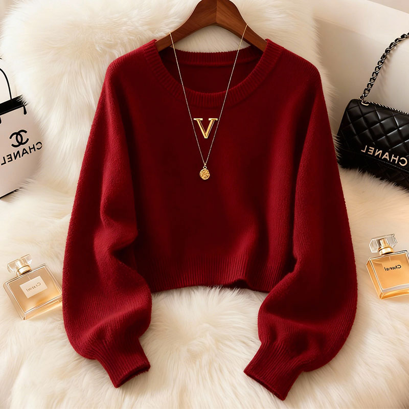 今年流行的时髦小众红色毛针织衫秋冬季厚款宽松减龄时尚气质上衣